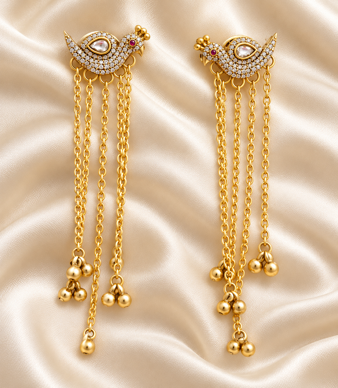Fusion Floral Chain Drop Earrings — AI-styled studio view; compare with original photograph