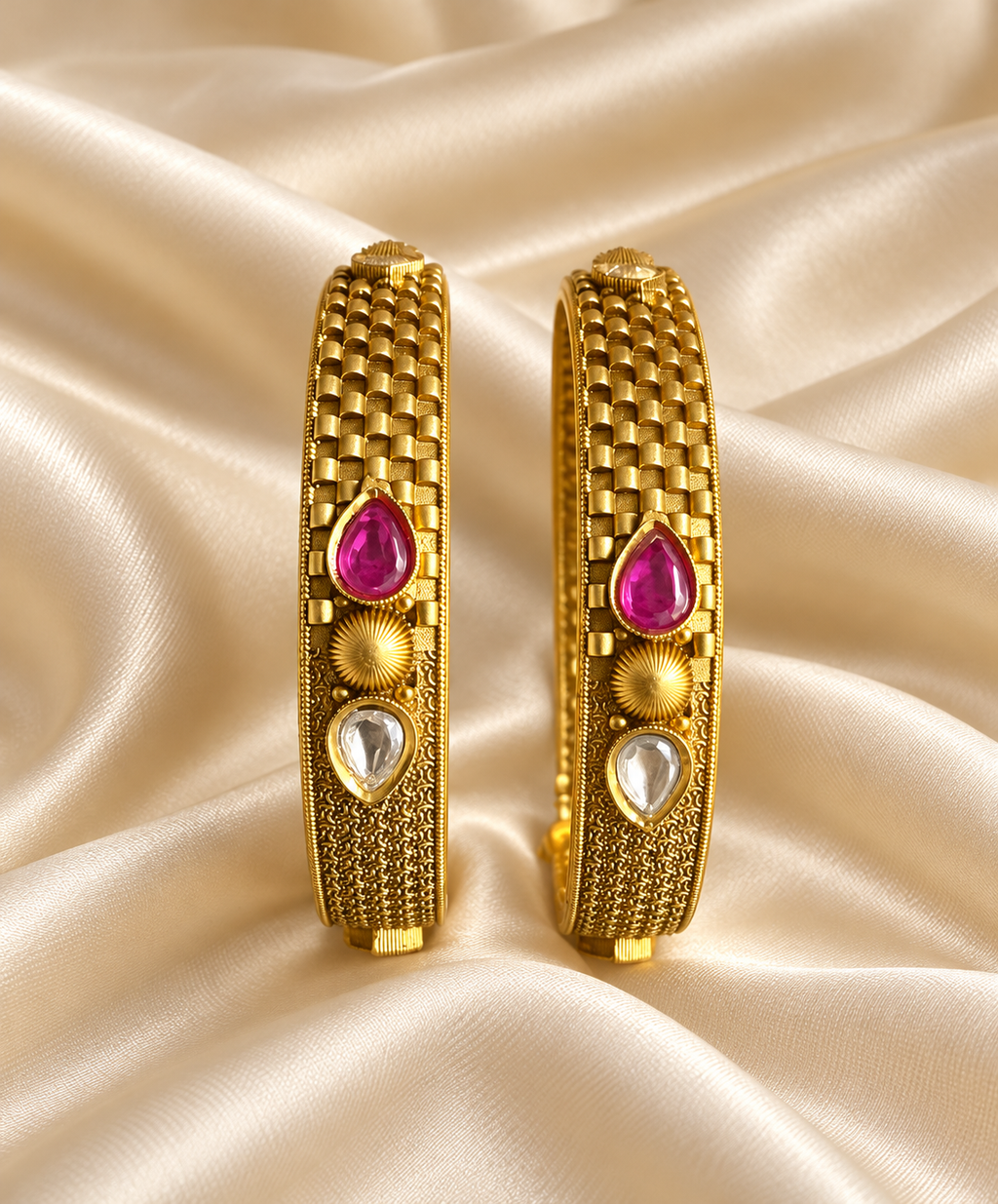 Antique Red Teardrop Bangles — AI-styled studio view; compare with original photograph