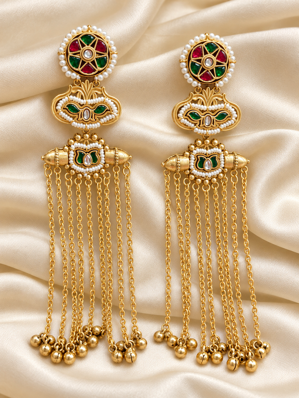 Fusion Floral Mirror Chain Earrings — AI-styled studio view; compare with original photograph