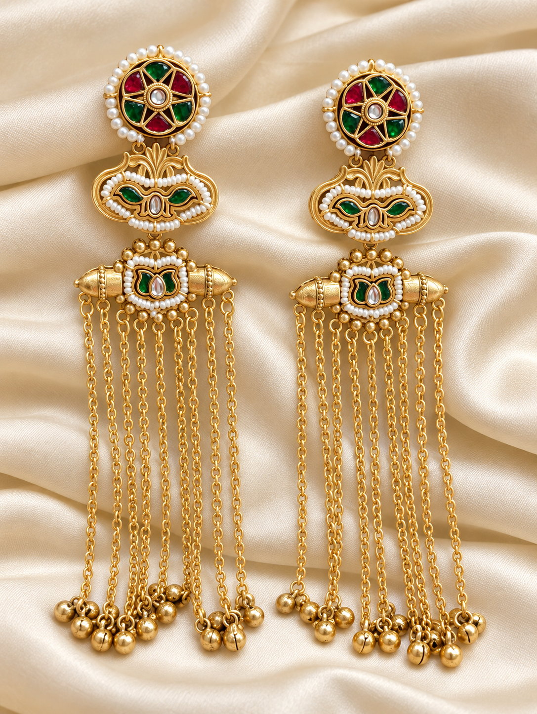 Fusion Floral Mirror Chain Earrings — AI-styled studio view; compare with original photograph