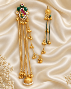 Fusion Red & Green Chain Jhumka Earrings — AI-styled studio view; compare with original photograph
