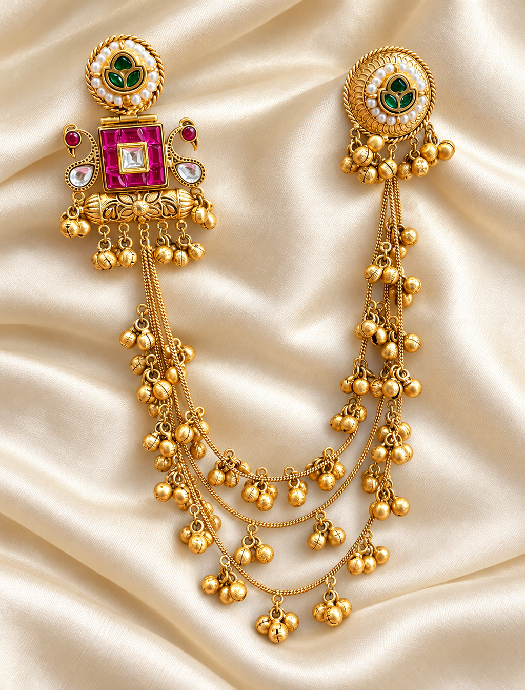 Fusion Red Square Chain Earrings — AI-styled studio view; compare with original photograph