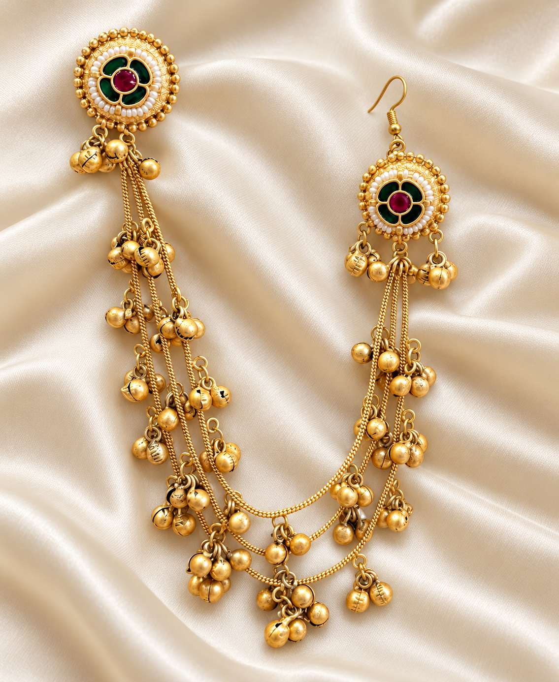 Fusion Red Teardrop Chain Earrings — AI-styled studio view; compare with original photograph