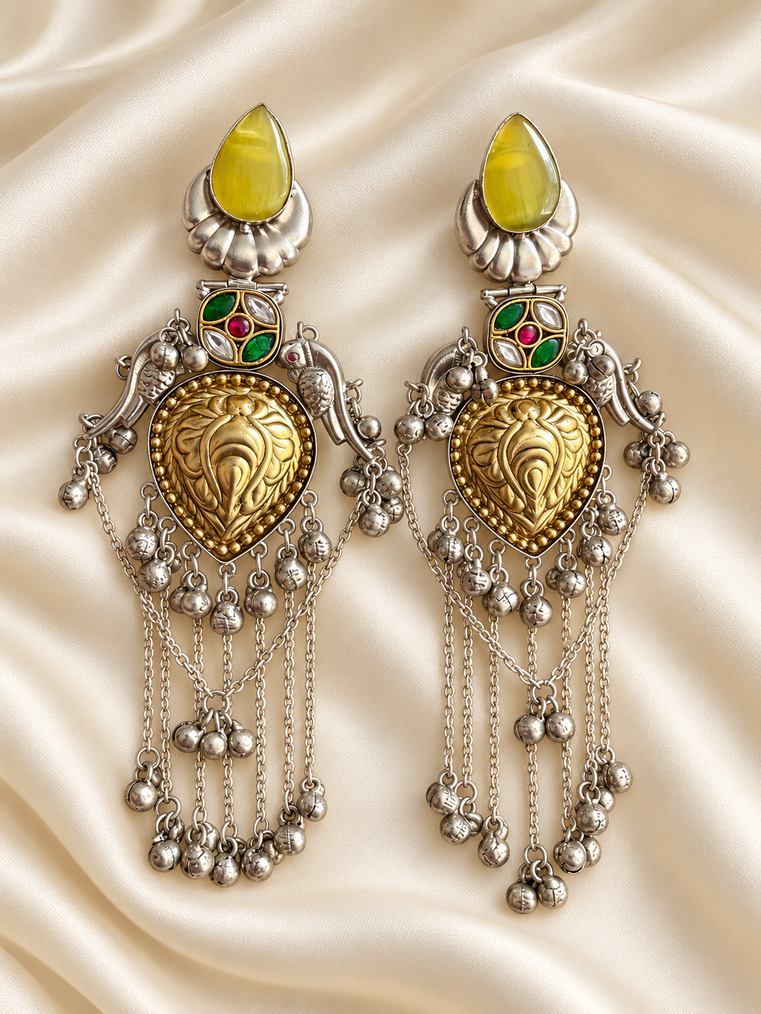 Fusion Yellow Teardrop Tassel Earrings — AI-styled studio view; compare with original photograph
