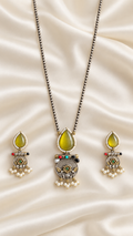 Fusion Yellow Pendant Black Bead Set — AI-styled studio view; compare with original photograph
