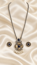 Fusion Blue Pendant Black Bead Set — AI-styled studio view; compare with original photograph