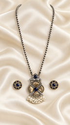Fusion Blue Pendant Black Bead Set — AI-styled studio view; compare with original photograph