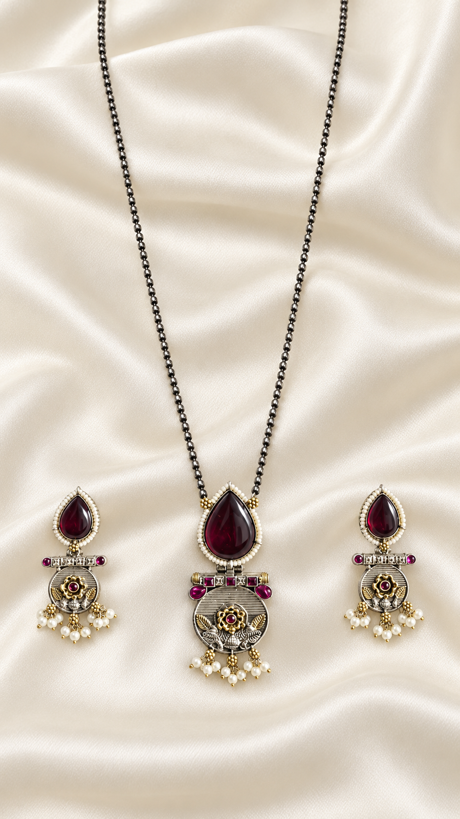 Fusion Purple Teardrop Black Bead Set — AI-styled studio view; compare with original photograph
