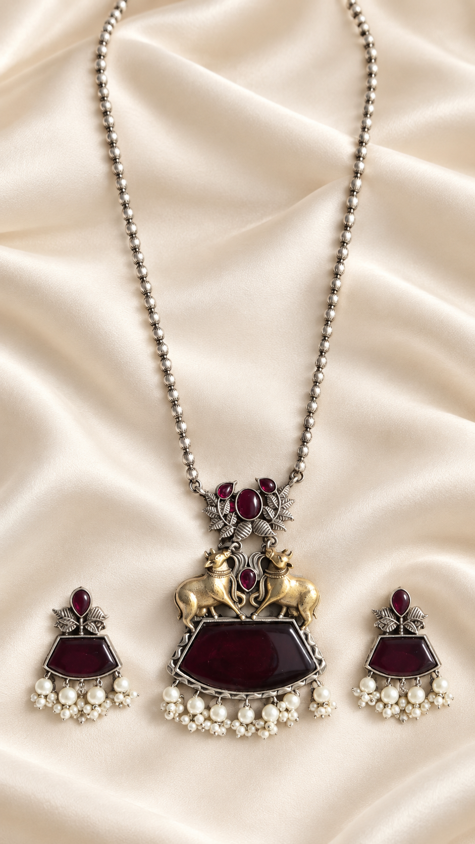 Fusion Dark Pendant Black Bead Set — AI-styled studio view; compare with original photograph