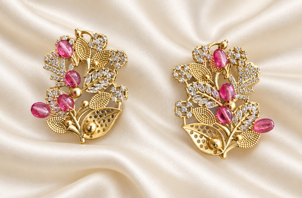 Fusion Floral Vine Stud Earrings — AI-styled studio view; compare with original photograph