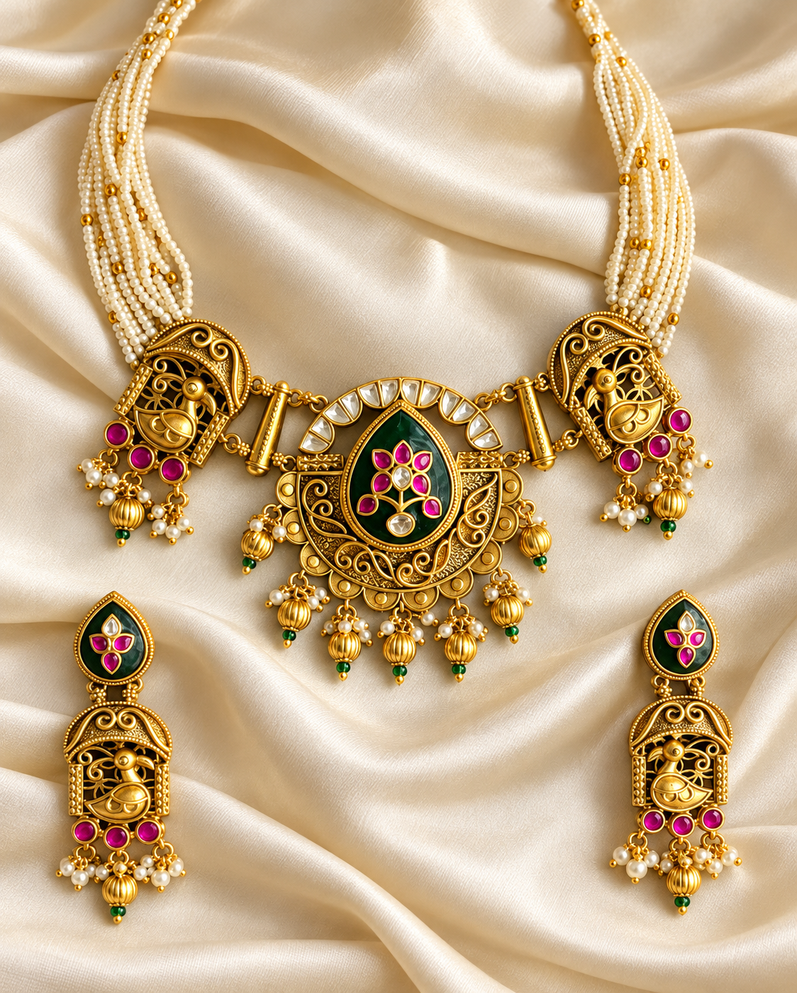 Heritage Paisley Motif Necklace Set — AI-styled studio view; compare with original photograph