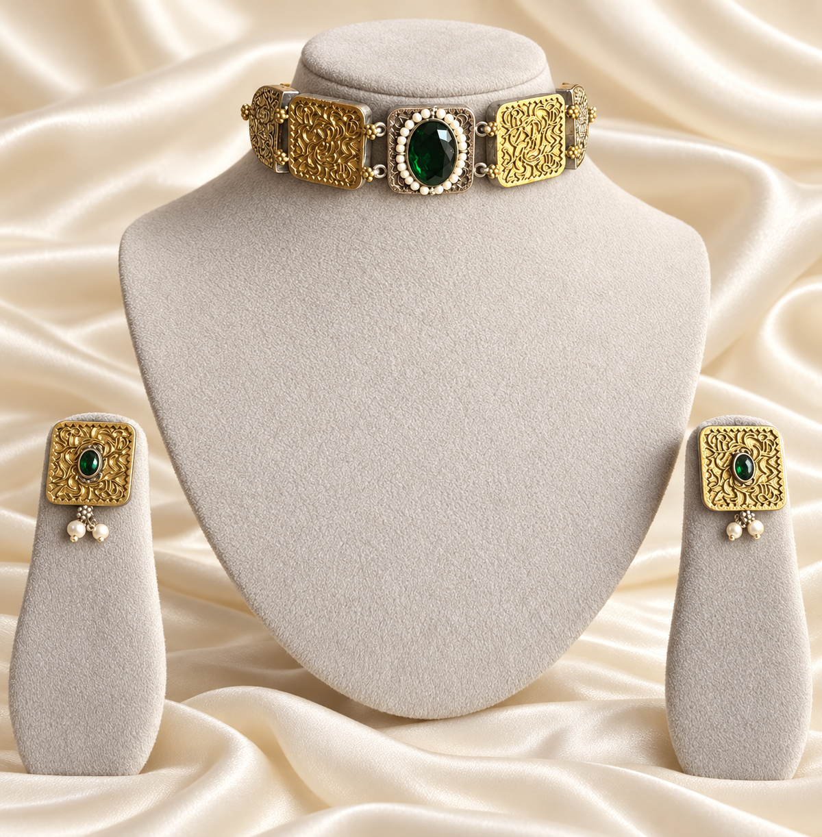 Fusion Black Stone Panel Choker Set — AI-styled studio view; compare with original photograph