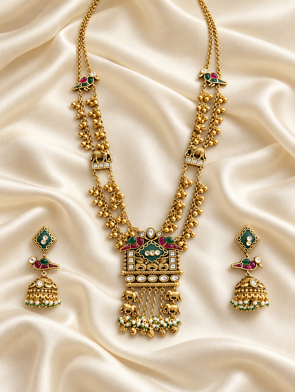 Heritage Rectangular Pendant Necklace Set — AI-styled studio view; compare with original photograph