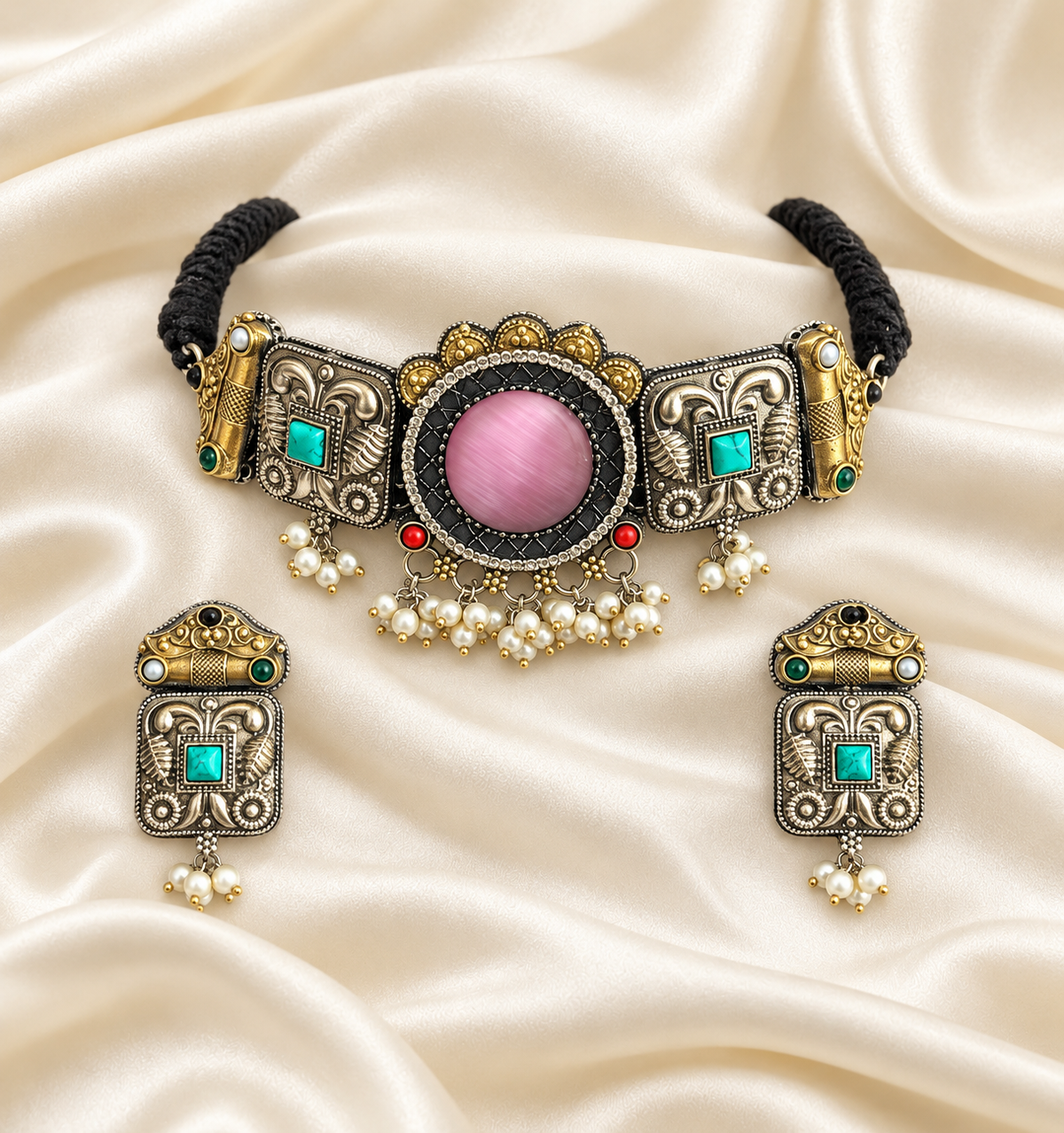 Fusion Pink Round Panel Choker Set — AI-styled studio view; compare with original photograph