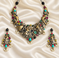 Fusion Multicolour Bird Motif Necklace Set — AI-styled studio view; compare with original photograph
