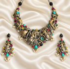 Fusion Multicolour Bird Motif Necklace Set — AI-styled studio view; compare with original photograph