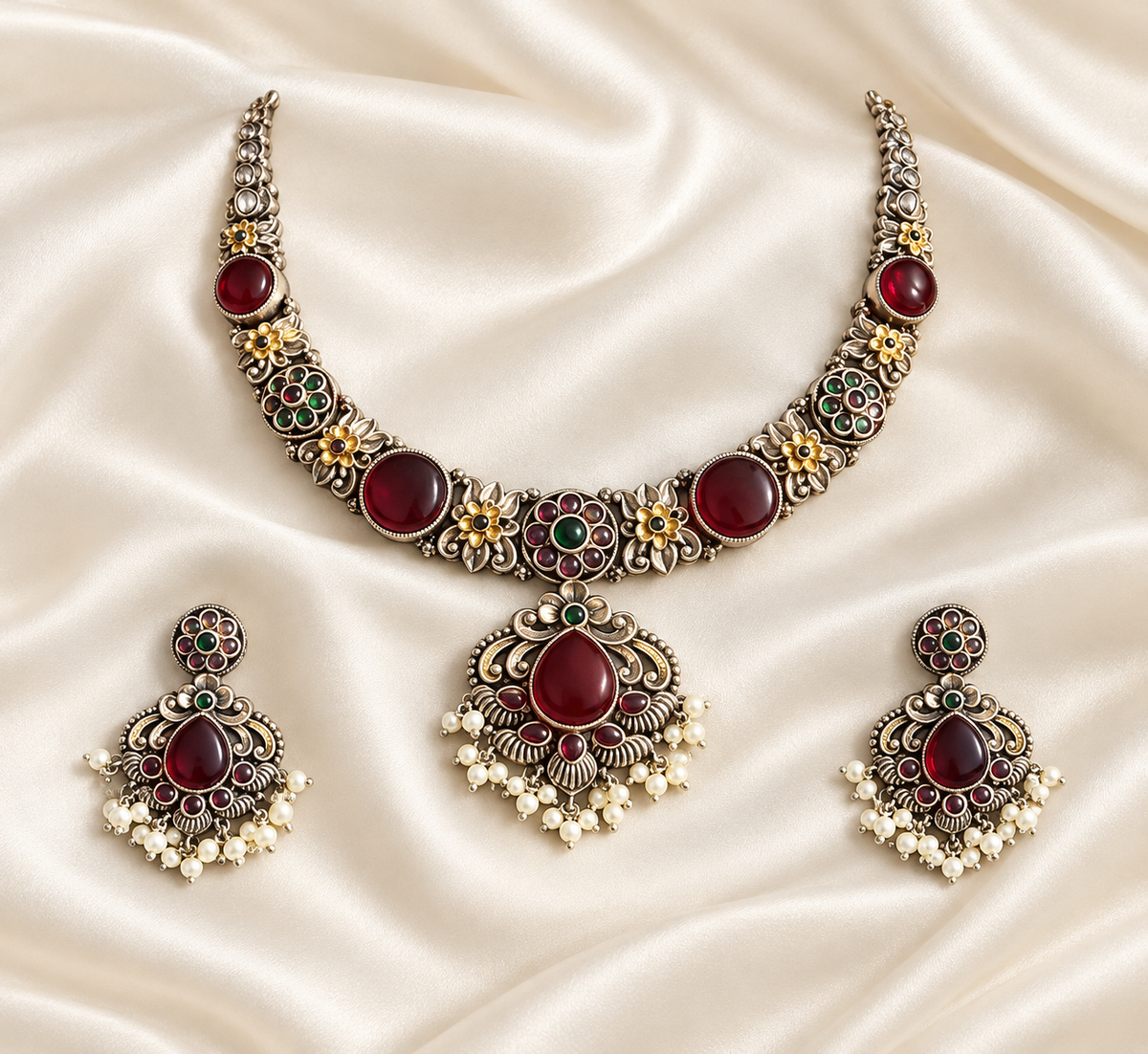 Fusion Burgundy Pendant Necklace Set — AI-styled studio view; compare with original photograph