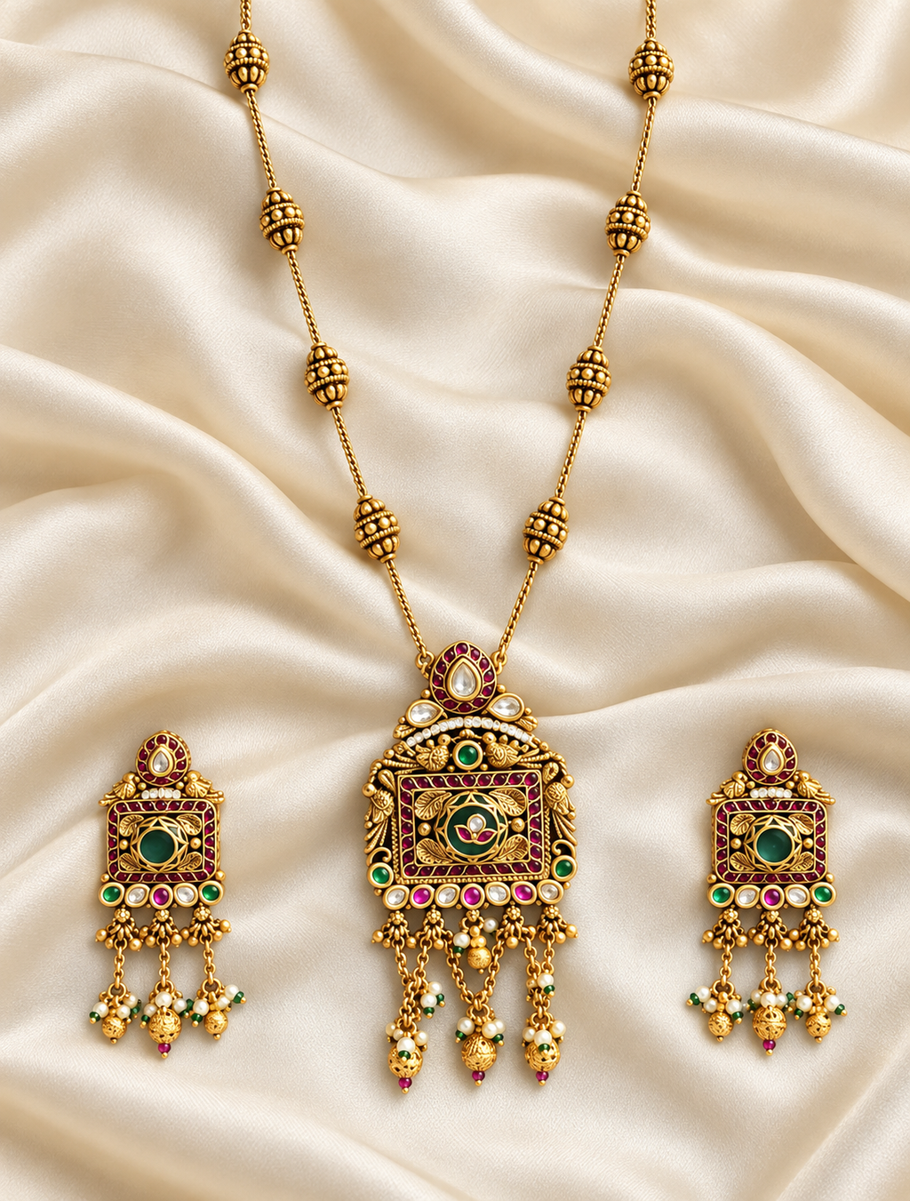 Heritage Long Oval Pendant Set — AI-styled studio view; compare with original photograph