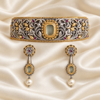 Fusion Blue Oval Filigree Choker Set — AI-styled studio view; compare with original photograph