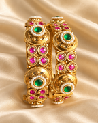 Kundan Green & Pink Medallion Bangle Set — AI-styled studio view; illustrative, compare original product photograph