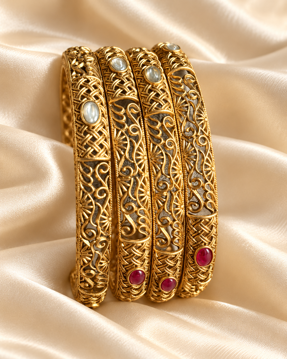 Kundan Slim Vine Stone Bangle Set — AI-styled studio view; illustrative, compare original product photograph