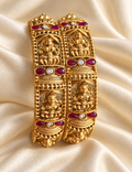 Kundan Temple Figure Red Accent Bangle Set — AI-styled studio view; illustrative, compare original product photograph