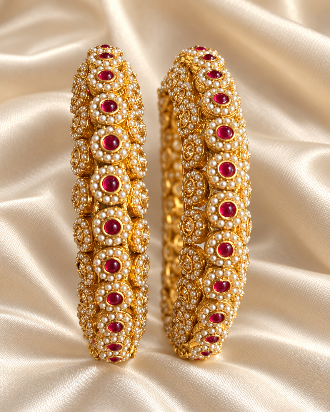 Kundan Round Pink Floral Bangle Set — AI-styled studio view; illustrative, compare original product photograph