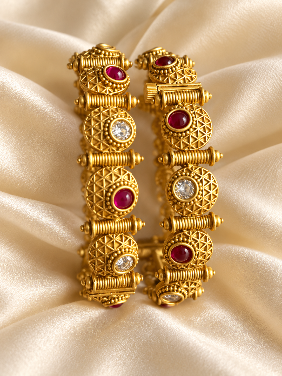 Kundan Round Red Accent Bangle Set — AI-styled studio view; illustrative, compare original product photograph