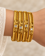 Kundan Square Stone Vine Bangle Set — AI-styled wearing view; illustrative scale, compare original photograph