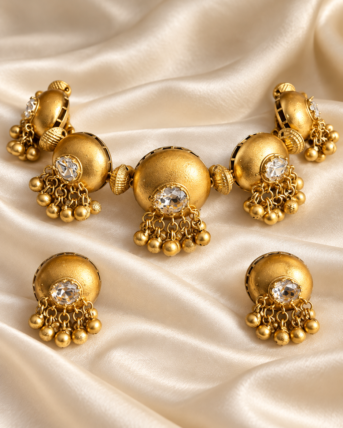 Gold-Tone Dome Fringe Necklace Set — AI-styled studio view; illustrative scale, compare original photograph