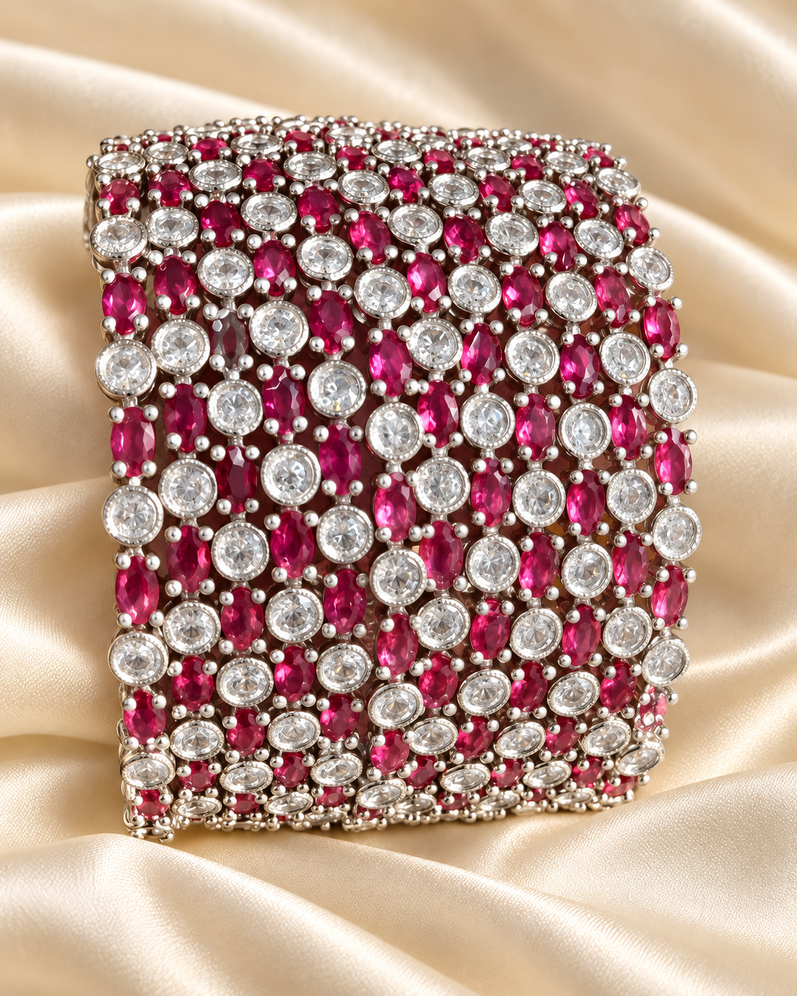 American Diamond-Style Pink Floral Bangle Set — AI-styled studio view; illustrative scale, compare original photograph