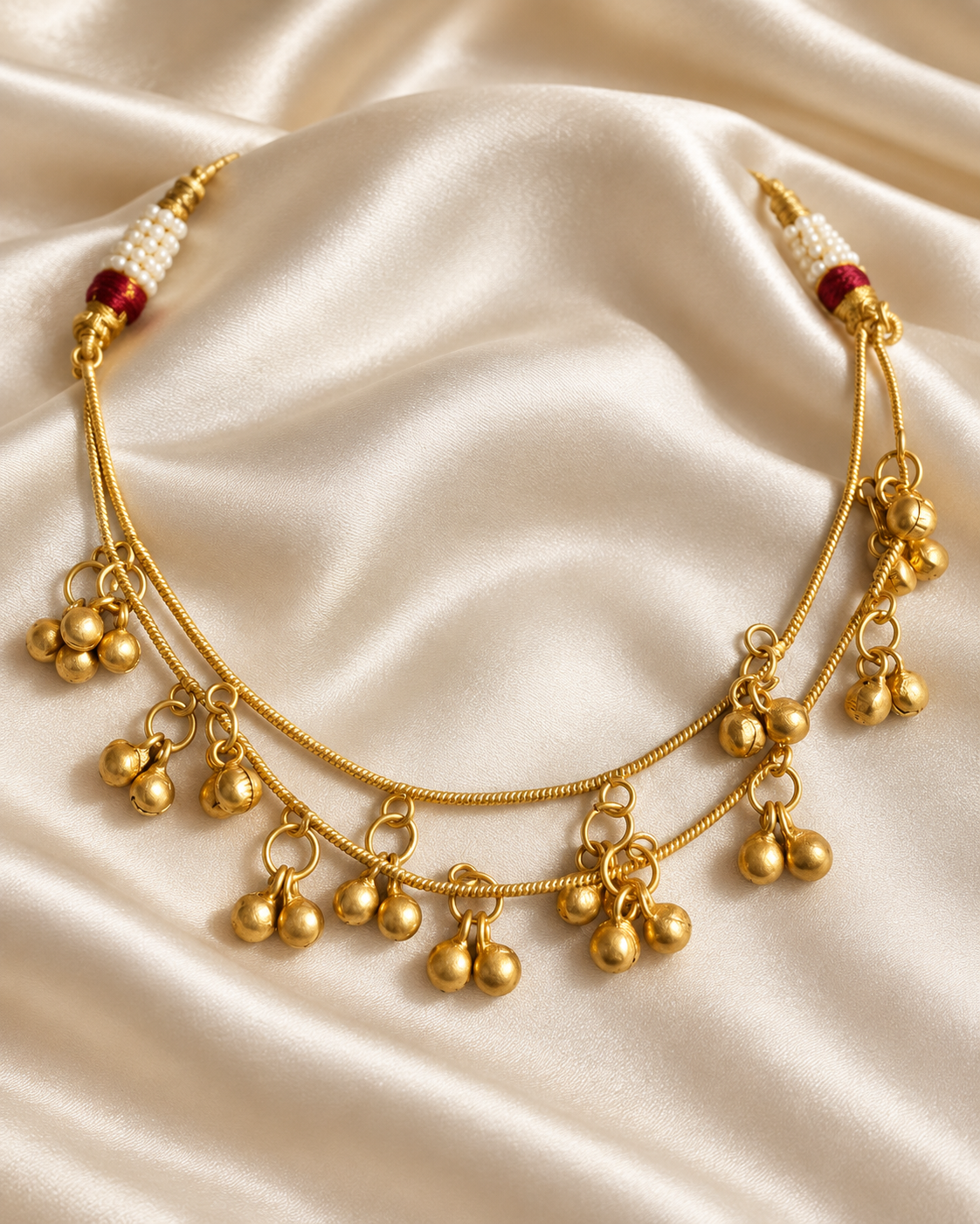 Polki-Style Gold-Tone Bell Fringe Necklace — AI-styled studio view; illustrative scale, compare original photograph