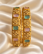 Kundan Pastel Rectangle Floral Bangle Set — AI-styled studio view; illustrative scale, compare original photograph