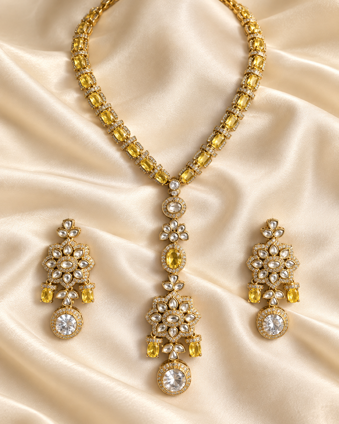 Polki-Style Gold-Tone Fine Drop Necklace Set — AI-styled studio view; illustrative scale, compare original photograph