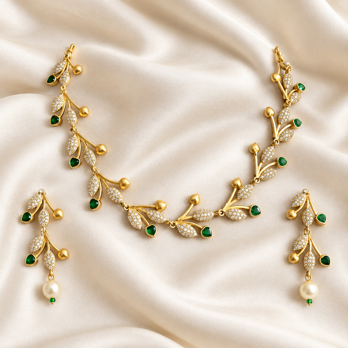 Polki-Style Green Bird Motif Necklace Set — AI-styled studio view; illustrative scale, compare original photograph