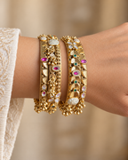Kundan Peacock Multicolour Openwork Bangle Set — AI-styled wearing view; illustrative scale, compare original photograph