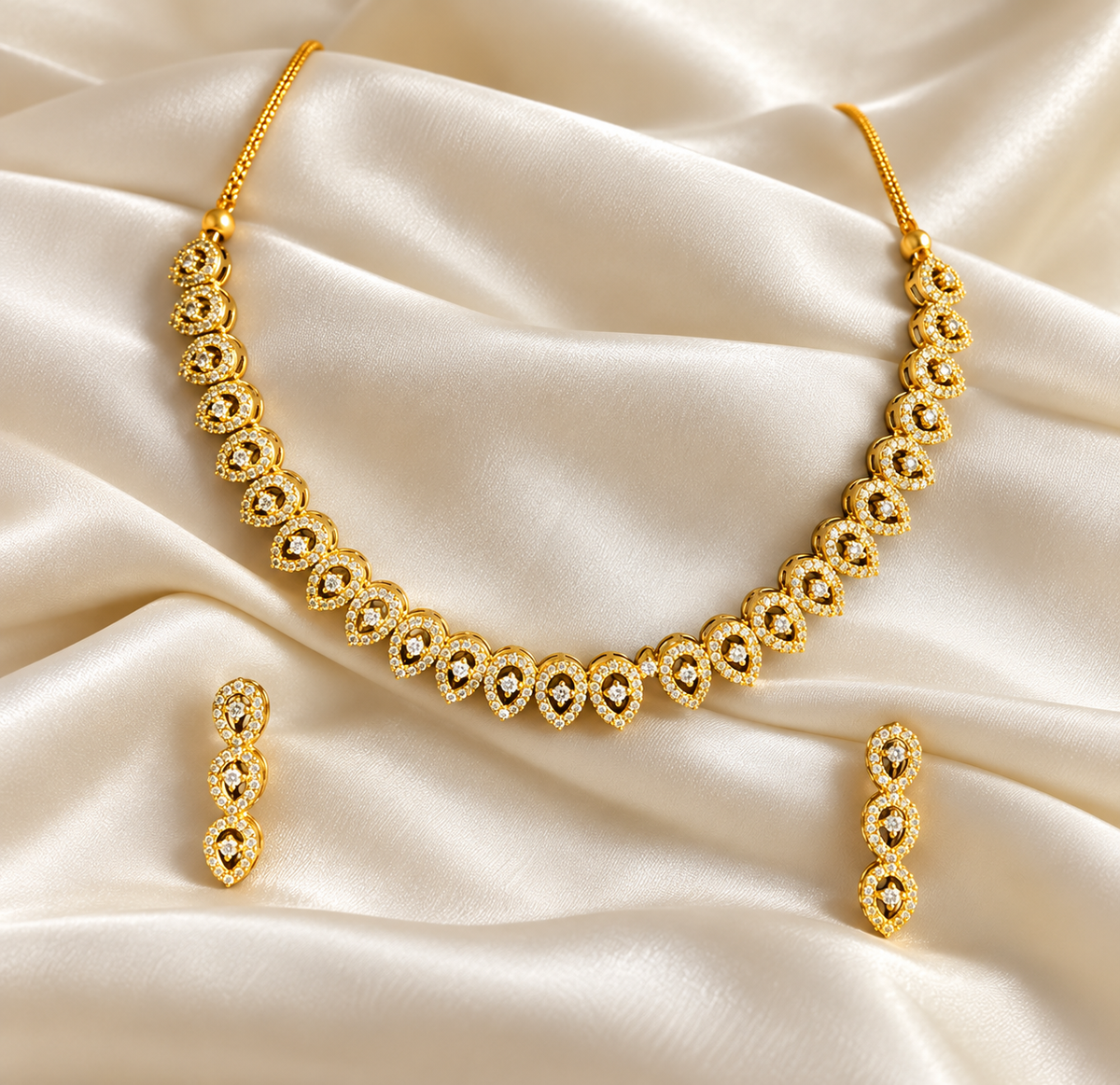 American Diamond-Style Gold-Tone Loop Line Necklace Set — AI-styled studio view; illustrative scale, compare original photograph