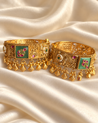 Kundan Green Panel Tassel Bangle Set — AI-styled studio view; illustrative scale, compare original photograph