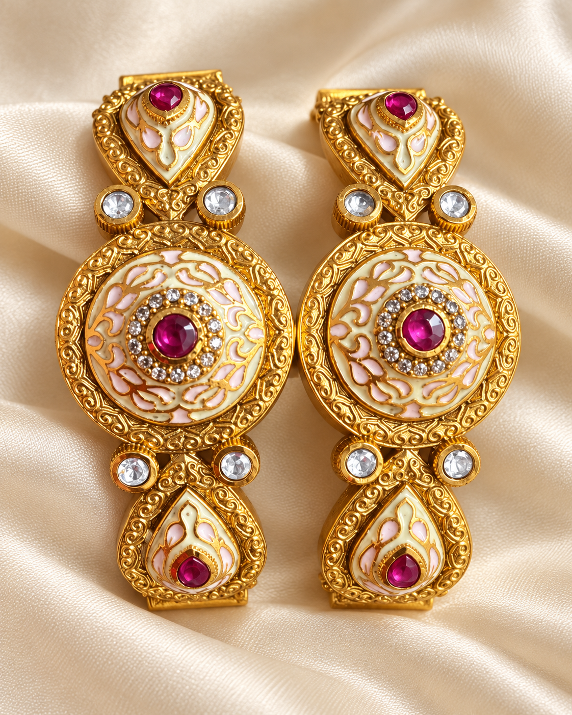 Kundan Round Floral Pink Accent Bangle Set — AI-styled studio view; illustrative scale, compare original photograph