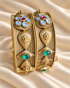 Kundan Two-Tone Leaf Medallion Bangle Set — AI-styled studio view; illustrative scale, compare original photograph