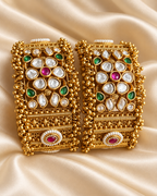Kundan Wide Kundan Floral Bangle Set — AI-styled studio view; illustrative scale, compare original photograph