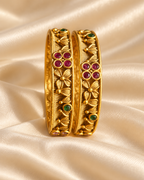Kundan Narrow Floral Pink Accent Bangle Set — AI-styled studio view; illustrative scale, compare original photograph