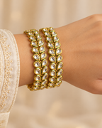 Kundan Oval Kundan Vine Bangle Set — AI-styled wearing view; illustrative scale, compare original photograph