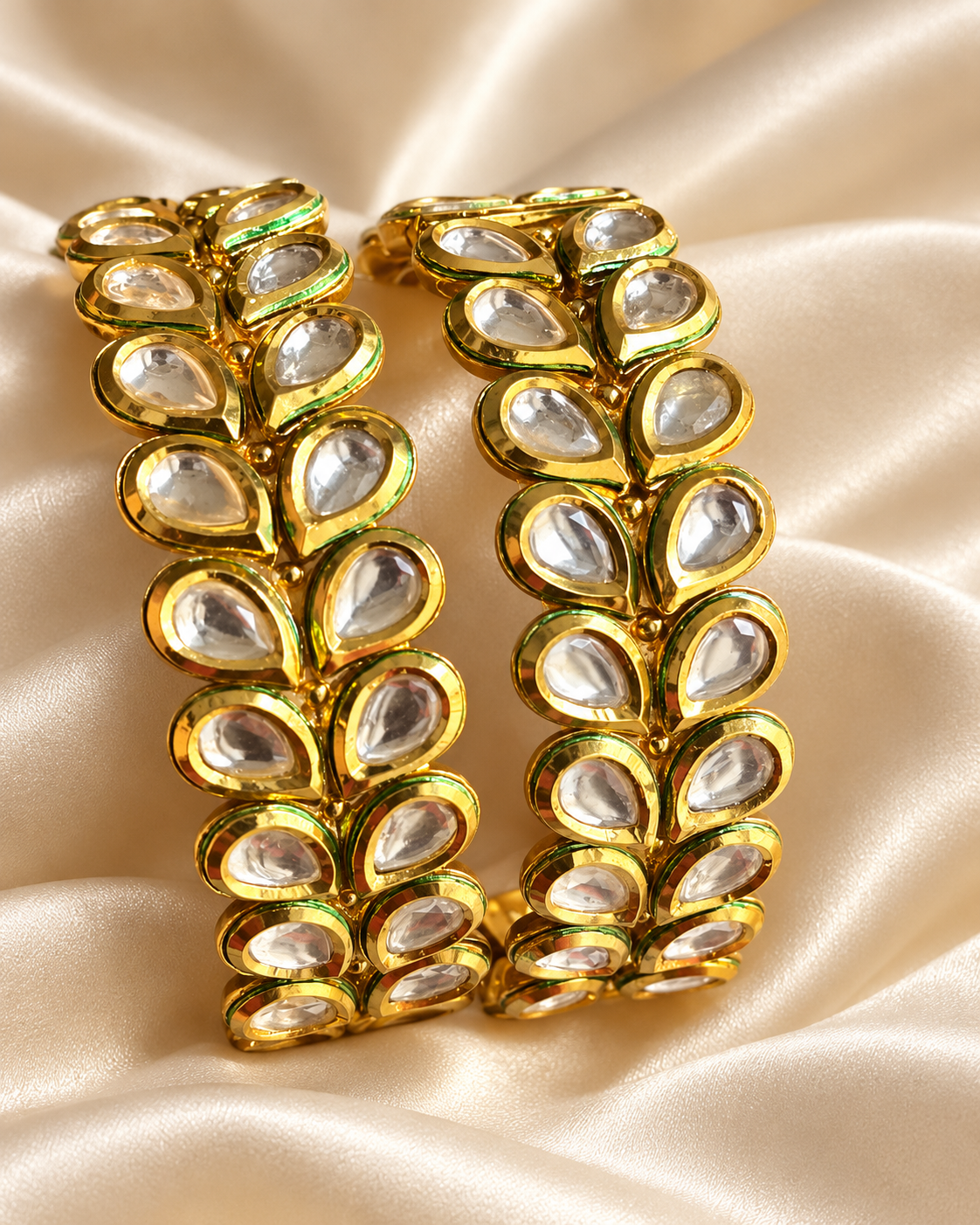 Kundan Oval Kundan Vine Bangle Set — AI-styled studio view; illustrative scale, compare original photograph