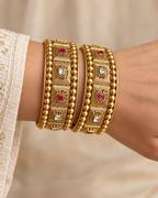 Kundan Square Floral Beaded Bangle Set — AI-styled wearing view; illustrative scale, compare original photograph