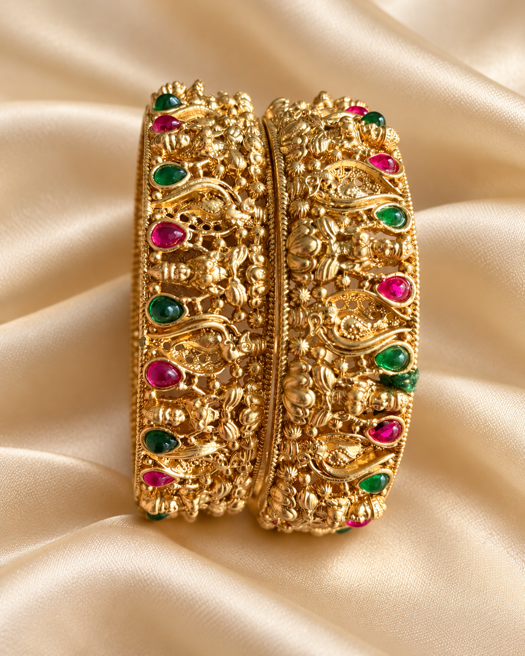 Kundan Scrollwork Multicolour Bangle Set — AI-styled studio view; illustrative scale, compare original photograph