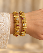 Kundan Round Red Accent Bangle Set — AI-styled wearing view; illustrative scale, compare original photograph