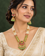Kundan White Bead Green Pendant Set — AI-styled worn model view; illustrative scale, compare original photograph