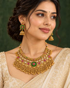 Heritage Green & Red Fringe Choker Set — AI-styled worn model view; illustrative scale, compare original photograph